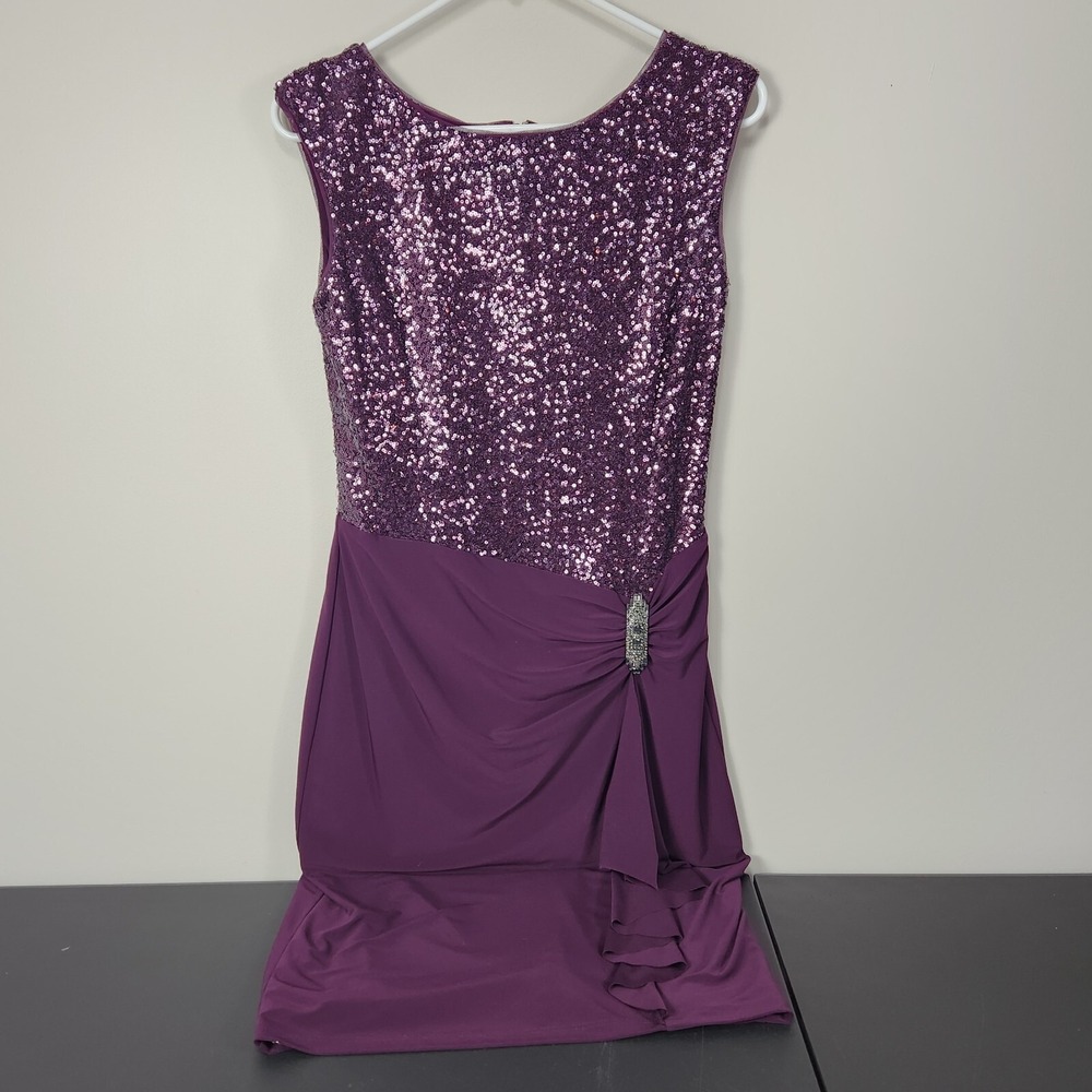 Ralph Lauren Purple Shine Sequin Ruffle Stretch Jersey Sheath Dress Sz 8